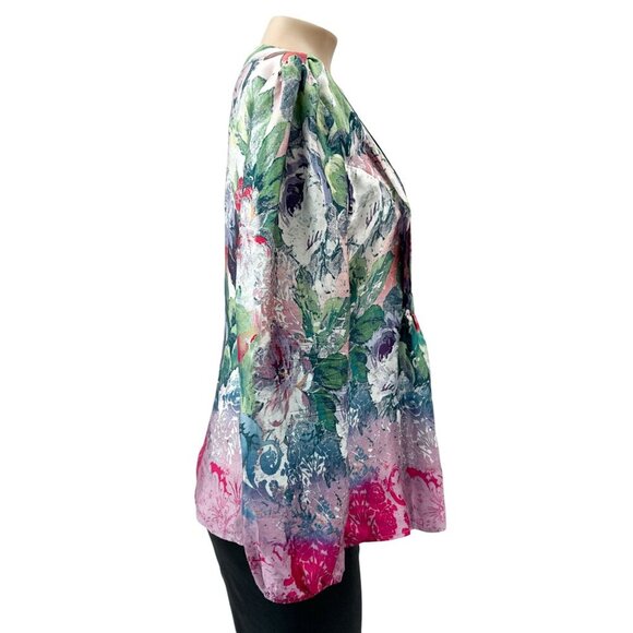 Sundance Samantha Silk Long Sleeve Boho Floral Pleated V-Neck Empire Top Women S - Picture 10 of 12